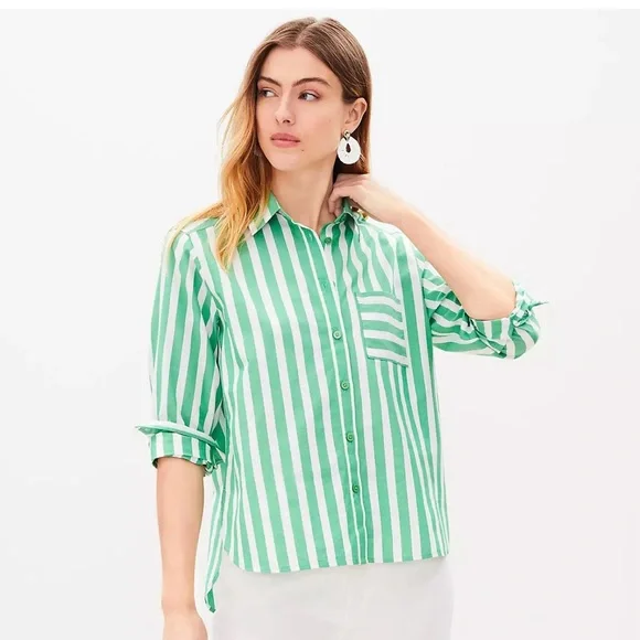 LOFT Petite Striped Relaxed Pocket Shirt - Picture 5 of 5